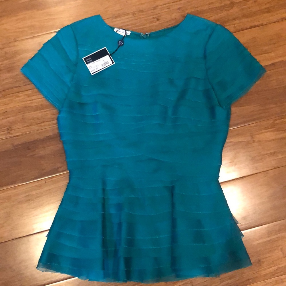 NWT Oscar de la Renta teal organza top